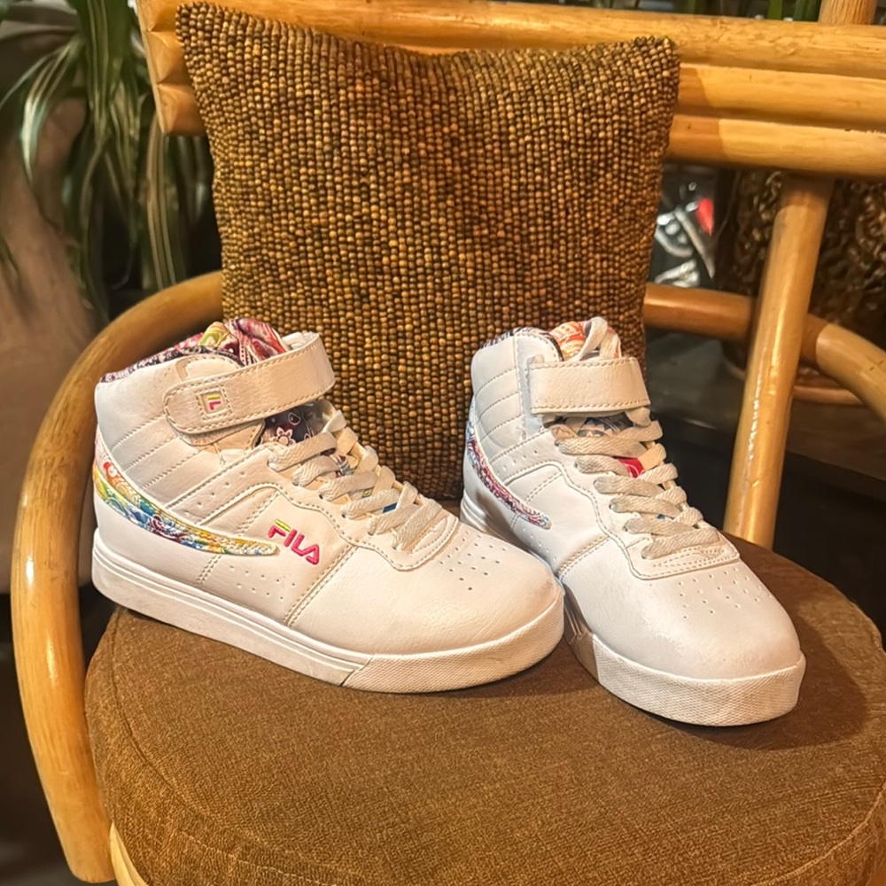 Fila White High-Top Sneakers with Colorful Accents